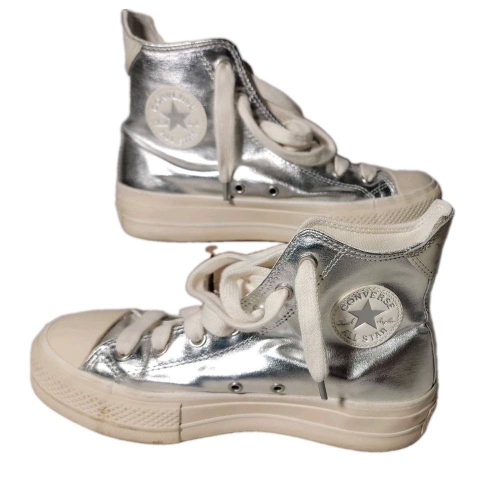 Converse All Star Metallic Silver High Top Sneakers Womens 9 Platform A09902C